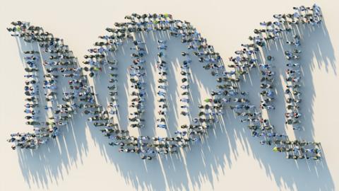 People in the shape of DNA Double Helix